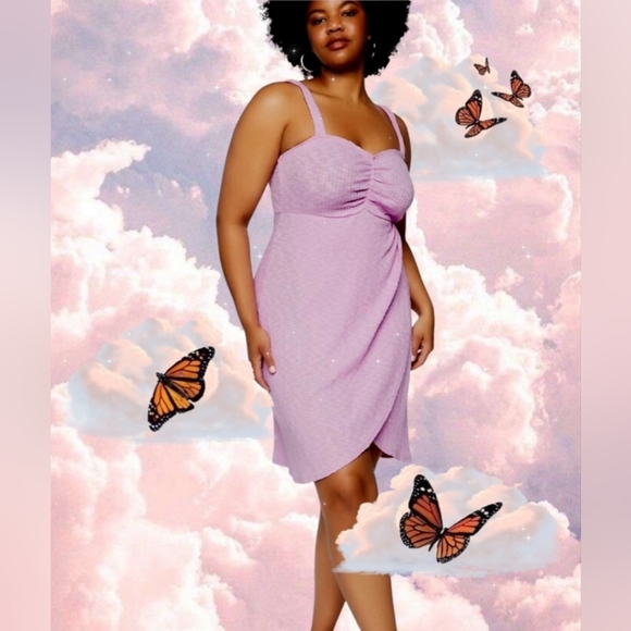 FOREVER 21 3X Plus Knee Length Dress Wisteria Lavender/Pink NWT Sweetheart Neck - Picture 4 of 14